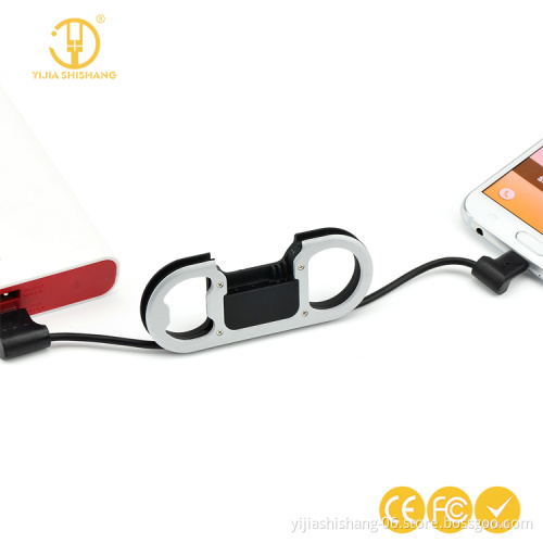 Yijiashishang Portable Metal with laser gray logo USB Data Charge Cable + Bottle Opener Keychain For iPhone and android phone
